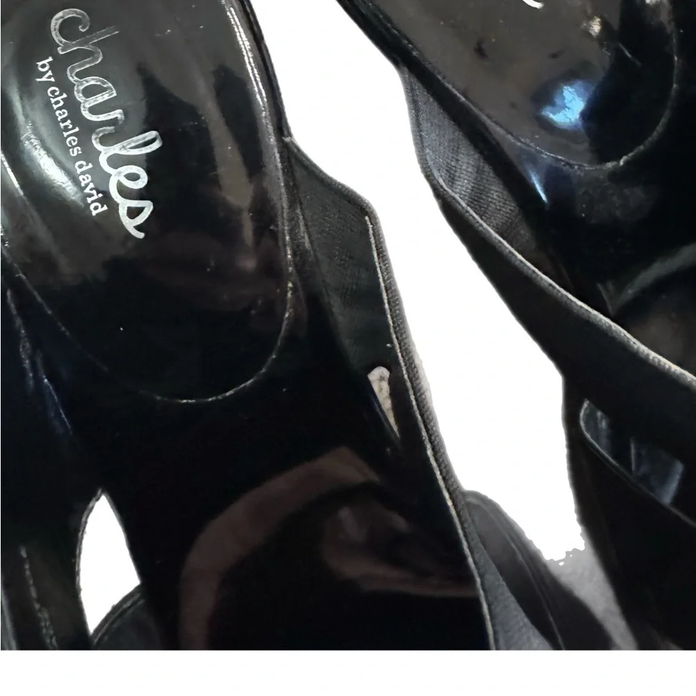 Charles David Black Platform Wedge Shoes with Elastic Straps
